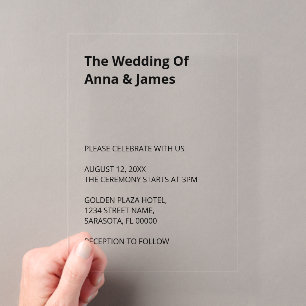 Invitation de mariage en acrylique simple moderne