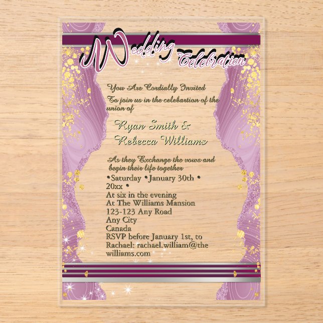 Invitation de mariage en acrylique transparent (Recto)