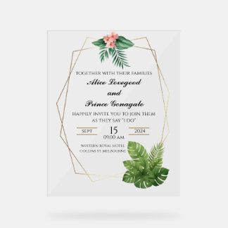 Invitation de mariage en acrylique tropical avec c