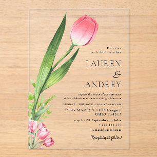 Invitation de mariage en acrylique Tulipe Rose
