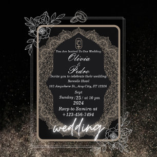 Invitation de mariage en couleur noire avec décora