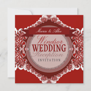 Invitation de mariage en dentelle tribale rouge et