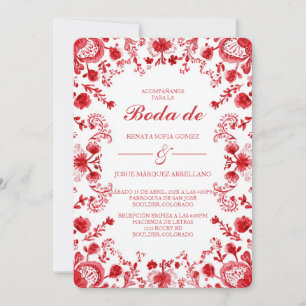 Invitation de mariage en espagnol Talavera rouge