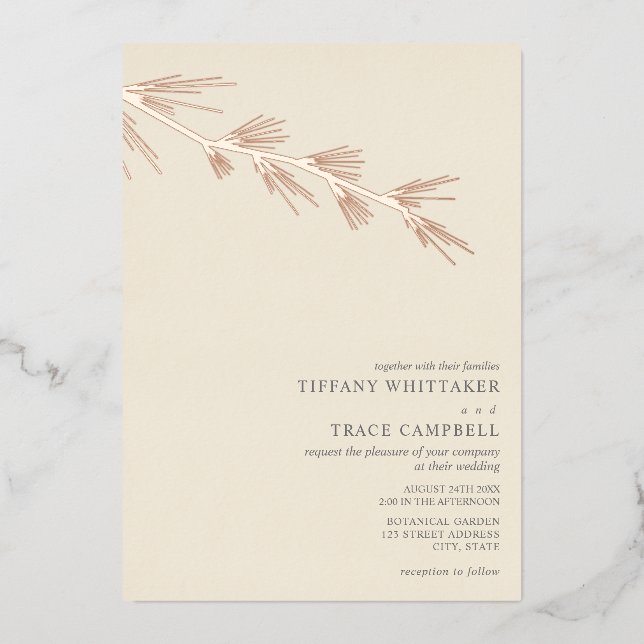 Invitation de mariage en feuille d'aluminium Crème (Recto)