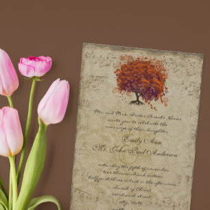 Invitation de mariage en forme d'arbre coeur corai