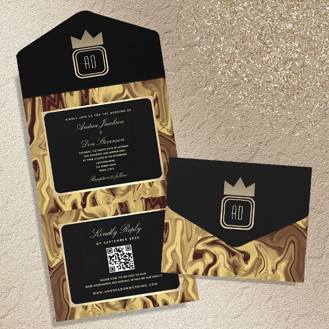 Invitation de mariage en marbre noir de luxe (Créateur téléchargé)