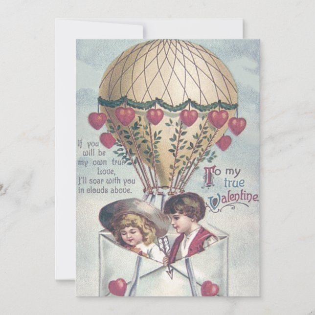 Invitation de mariage en montgolfière à cœur d'enf (Devant)