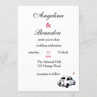 Invitation de mariage en voiture fiat 500