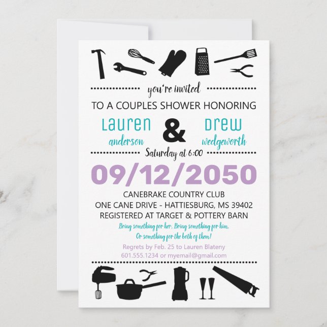 Invitation de mariage et de douche de couples Cuis (Devant)