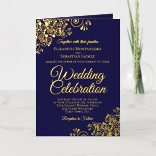 Invitation de mariage et programme combinés bleu m