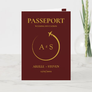 Invitation de mariage Faux or Destination Passepor