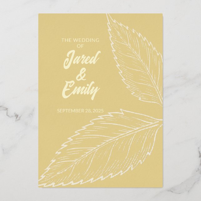 Invitation de Mariage Feuille d'or doux (Recto)