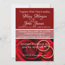 Invitation de mariage Fleur rouge rose avec anneau