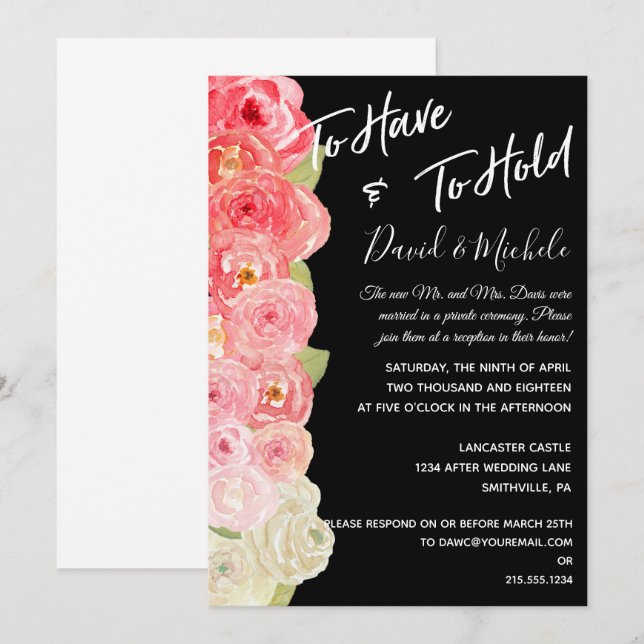 Invitation de mariage floral aquarelle après la cé (Devant / Derrière)