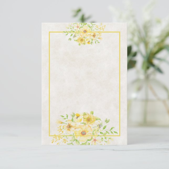 Invitation de mariage floral aquarelle jaune budge (Debout devant)