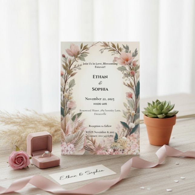 Invitation de mariage floral de Boho rose vif (Créateur téléchargé)