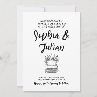 Invitation de mariage Floral Machine à écrire Vint