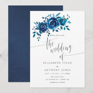 Invitation de mariage floral marine et blanc