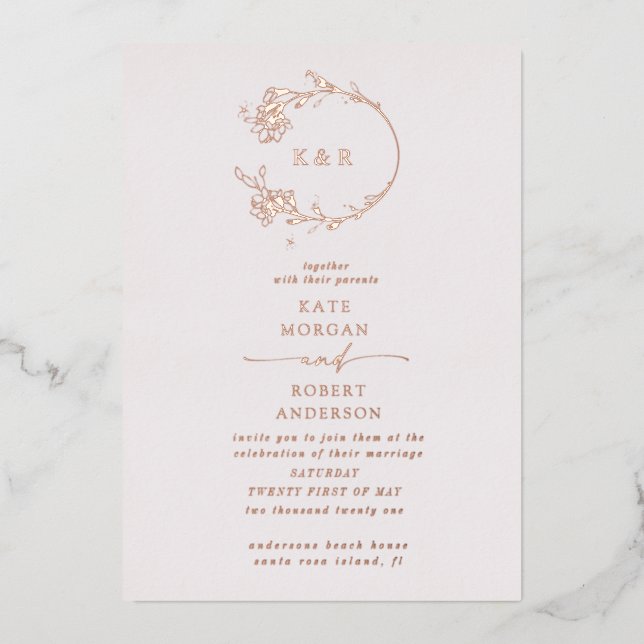 Invitation de Mariage floral moderne (Recto)