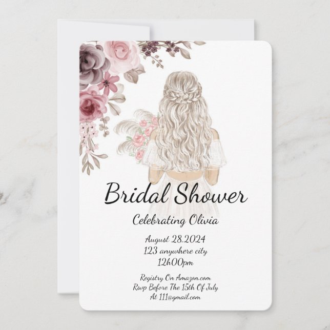 Invitation de mariage floral rose et bordeaux  (Devant)