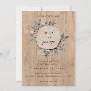 INVITATION DE MARIAGE FLORAL ROUSTIQUE EN BOIS CHI