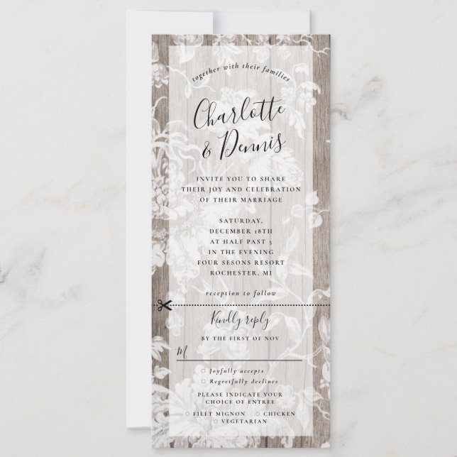 Invitation de mariage floral rustique avec rsvp at (Devant)
