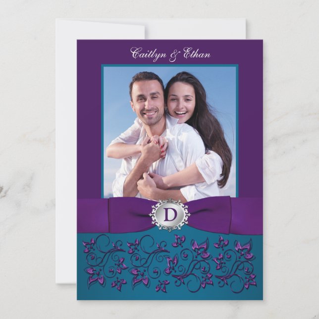 Invitation de mariage | Floral Turquoise, violet | (Devant)