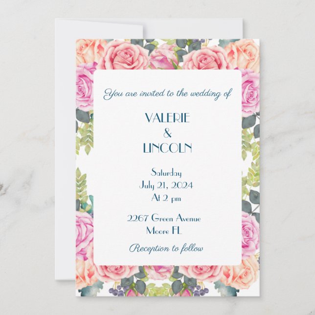 Invitation de mariage florale  (Devant)