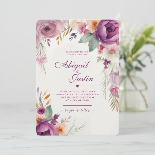 Invitation de mariage florale à l'aquarelle (Debout devant)