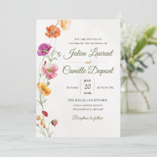 Invitation de mariage florale à l'aquarelle élégan