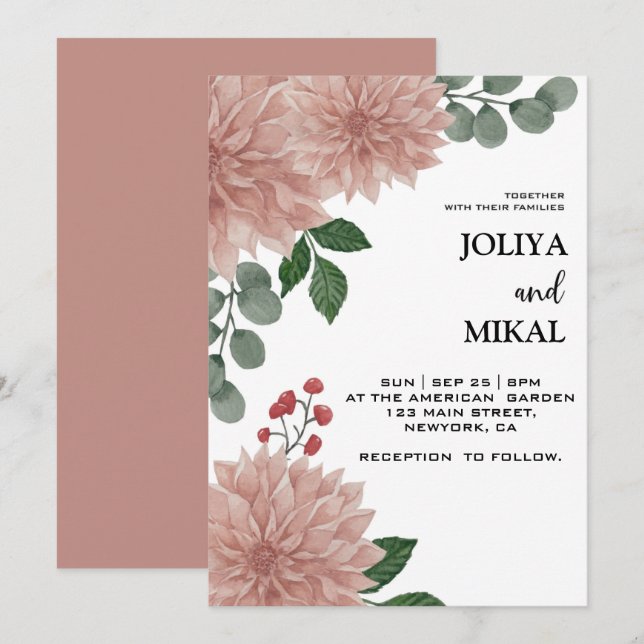 Invitation de mariage florale à l'eucalyptus aquar (Devant / Derrière)