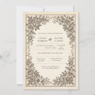 Invitation de mariage florale antique