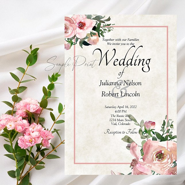 Invitation de mariage florale aquarelle rose budge (Créateur téléchargé)
