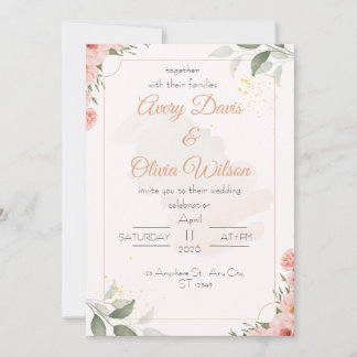 Invitation de mariage florale aquarelle rose et ve