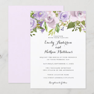 Invitation de mariage florale aquarelle violet lil