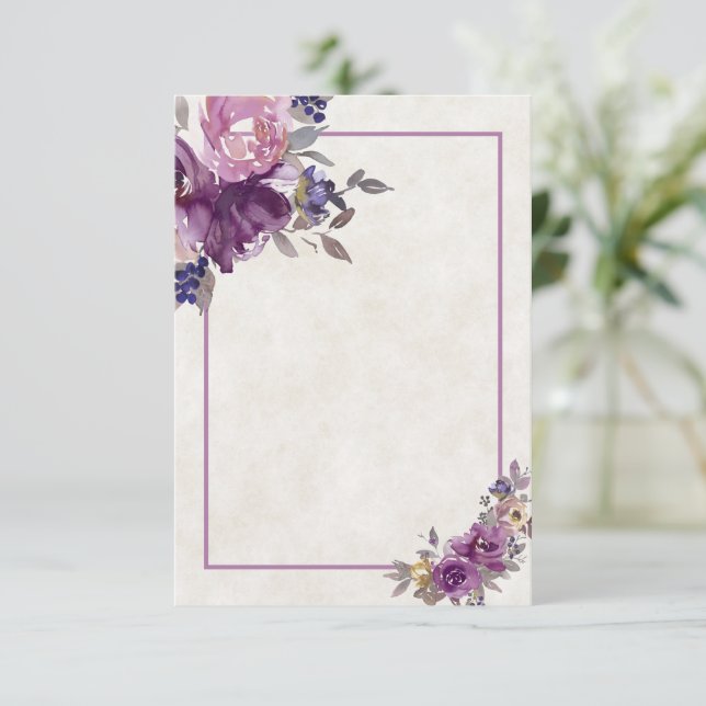Invitation de mariage florale aquarelle violette b (Debout devant)