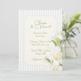 Invitation de mariage florale au lys rayé simple
