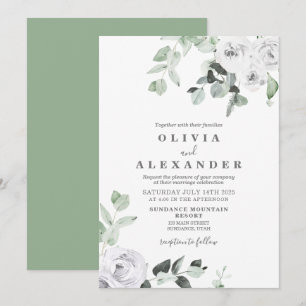 Invitation de mariage florale aux roses blanches e