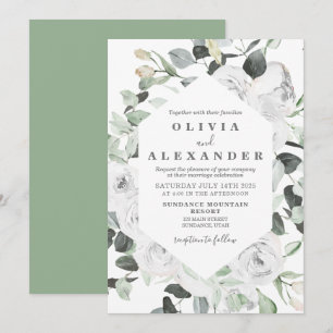 Invitation de mariage florale aux roses blanches e