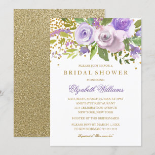 Invitation de mariage florale avec éclat doré pour