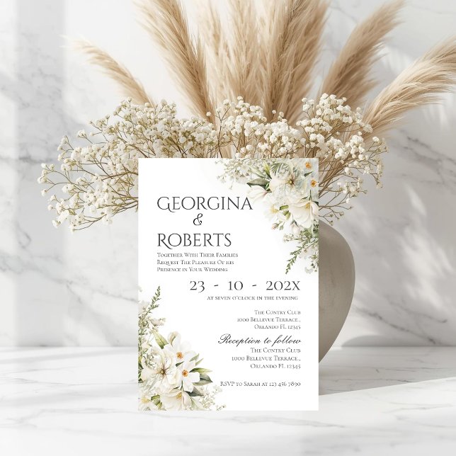 Invitation de mariage florale blanche (Créateur téléchargé)