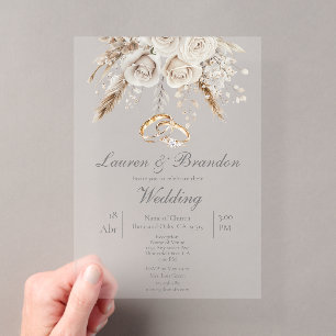 Invitation de mariage florale blanche en acrylique