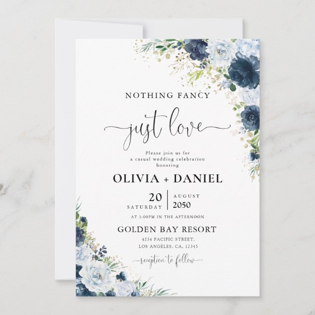 Invitation de mariage florale bleu marine (Devant)