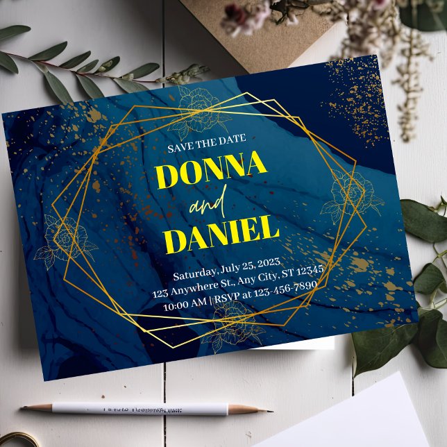 Invitation de mariage florale bleu marine (Créateur téléchargé)