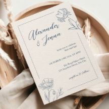 Invitation de mariage florale bleue élégante