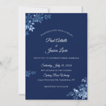 Invitation de mariage florale bleue et blanche