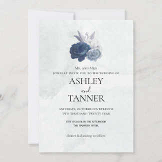 Invitation de mariage florale bleue et grise éléga