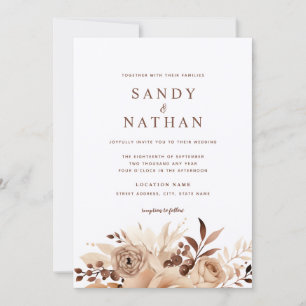 Invitation de mariage florale bohème beige élégant