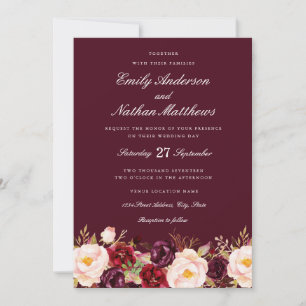 Invitation de mariage florale Burgundy Marsala
