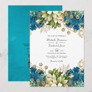 Invitation de mariage florale chic vintage turquoi